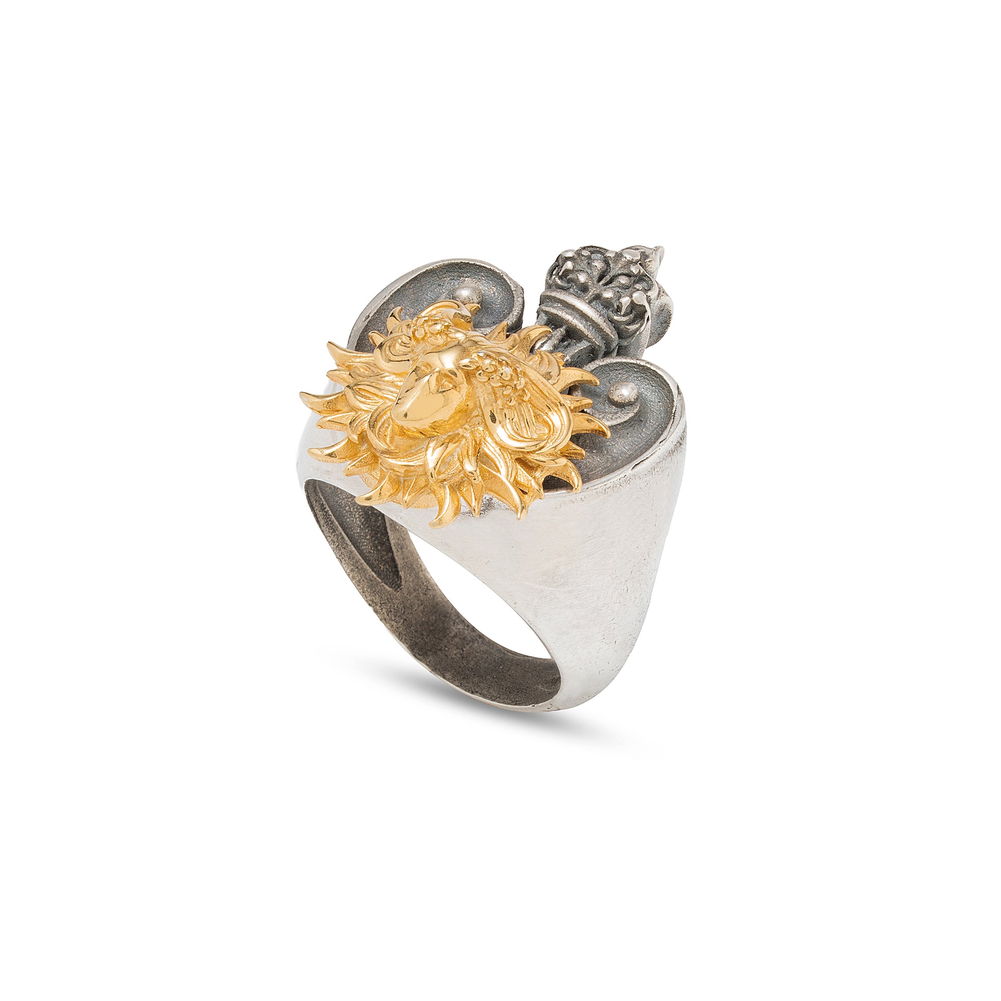 Anello in argento con microscultura raffigurante Apollo