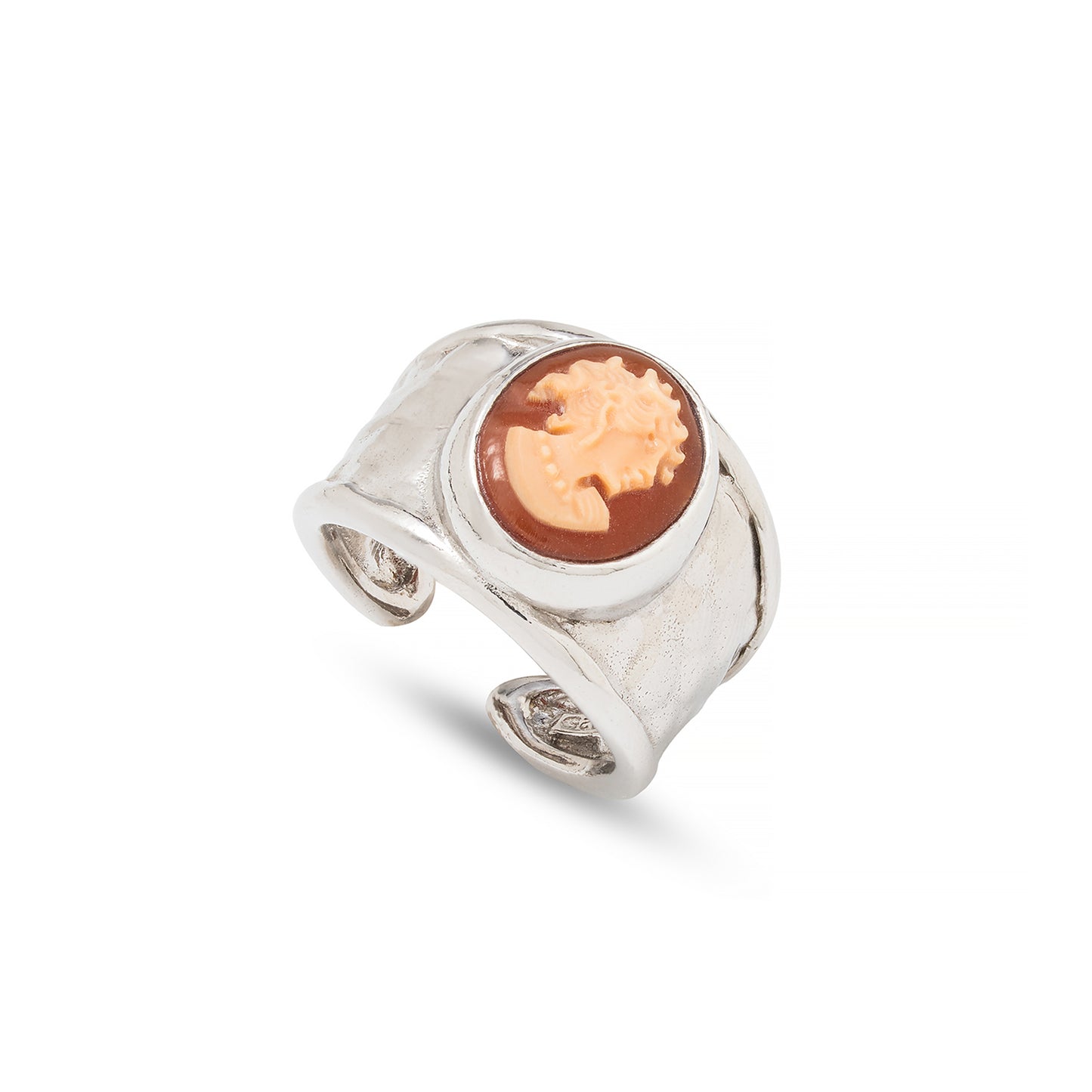 Anello regolabile lastra martellata con cammeo rotondo collezione Livia