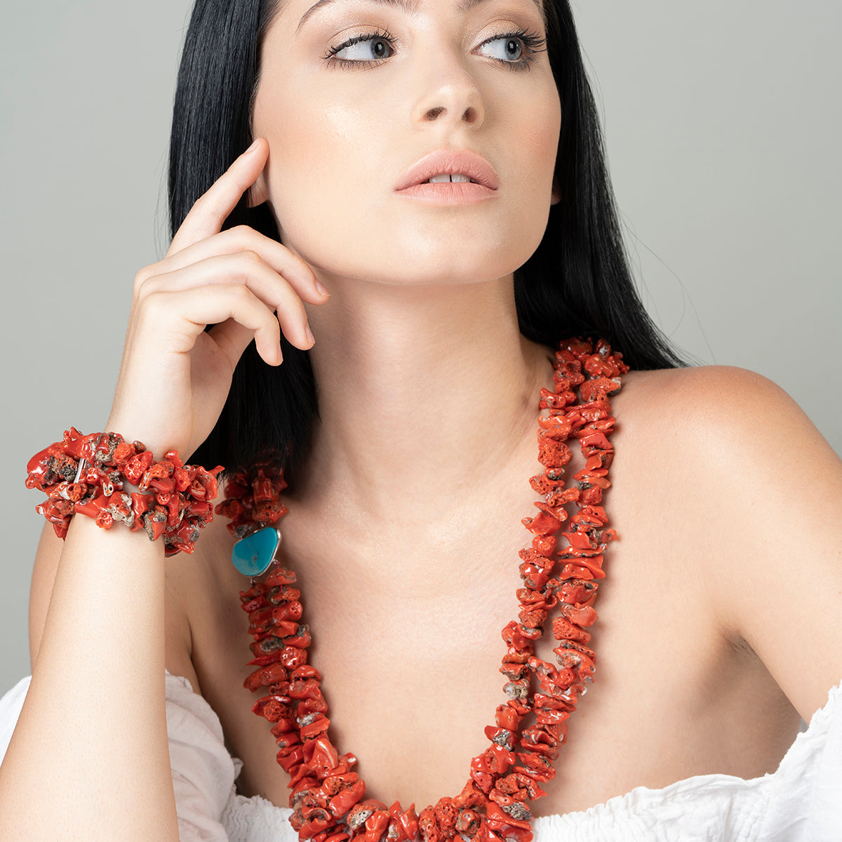 Collana Nature in Corallo Rosso e Piastra in Turchese - Antonino De Simone