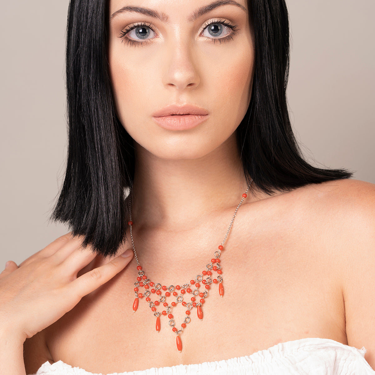 Collana a cascata in argento e corallo - Antonino De Simone