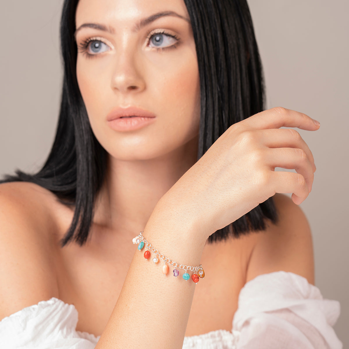 Bracciale in argento con charms pietre naturali multicolore - Antonino De Simone