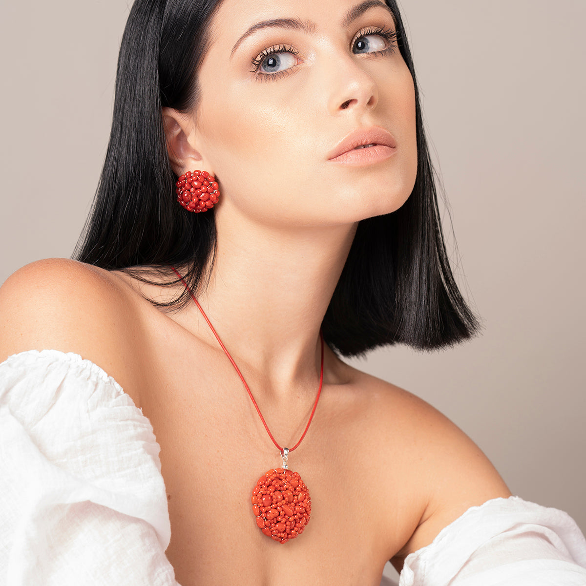 Orecchini a bottone in corallo rosso Linea Fantasy - Antonino De Simone