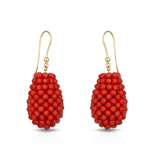 Orecchini di corallo tessito a goccia - Iosonopreziosa
