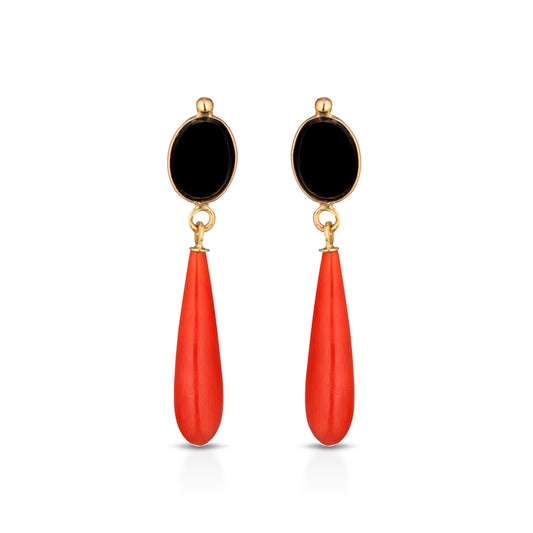 Orecchini con corallo e onice- Iosonopreziosa
