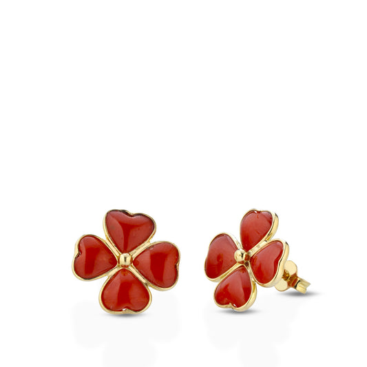 Orecchini con quadrifoglio di corallo - Iosonopreziosa