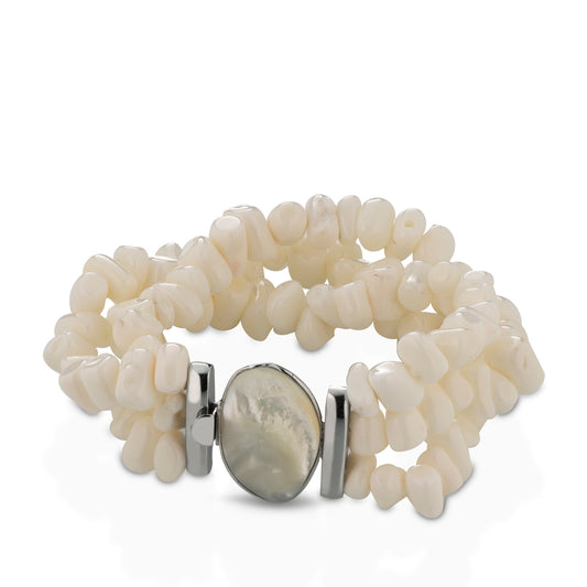 Bracciale in corallo bianco e argento con spola in madreperla - Antonino De Simone