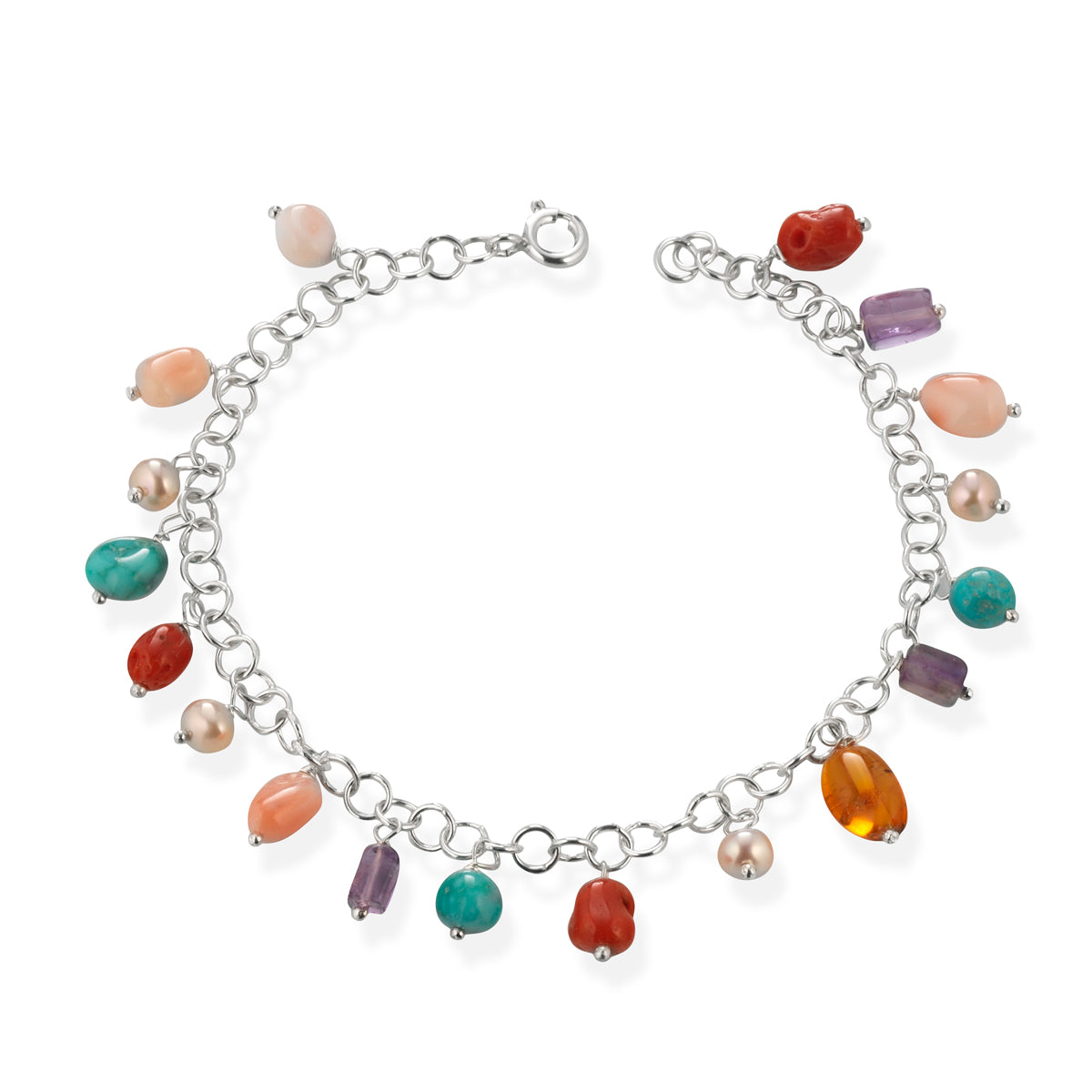 Bracciale in argento con charms pietre naturali multicolore - Antonino De Simone