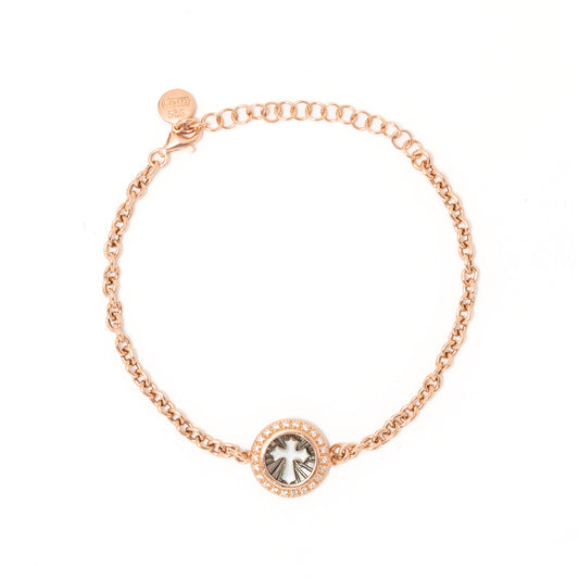 Bracciale in argento rosè con cammeo centrale inciso a mano - Russo Cammei