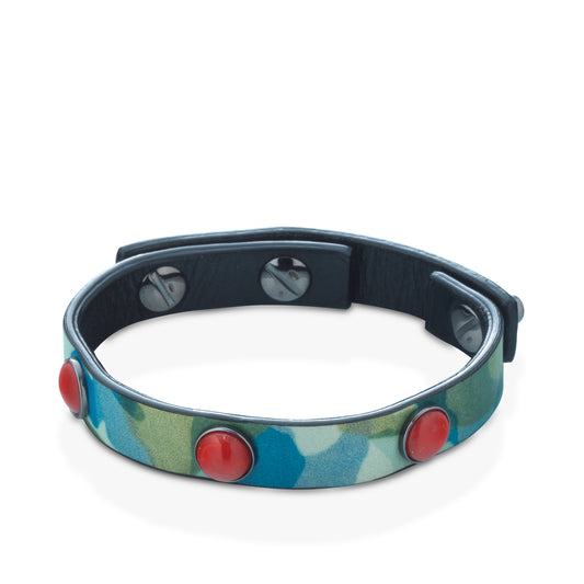 Bracciale in pelle effetto camouflage e Corallo - Antonino De Simone