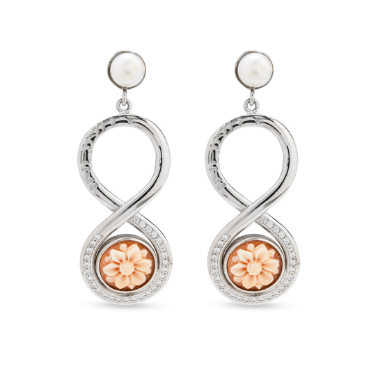 Orecchini Infinity in argento con cammeo floreale  - Russo Cammei
