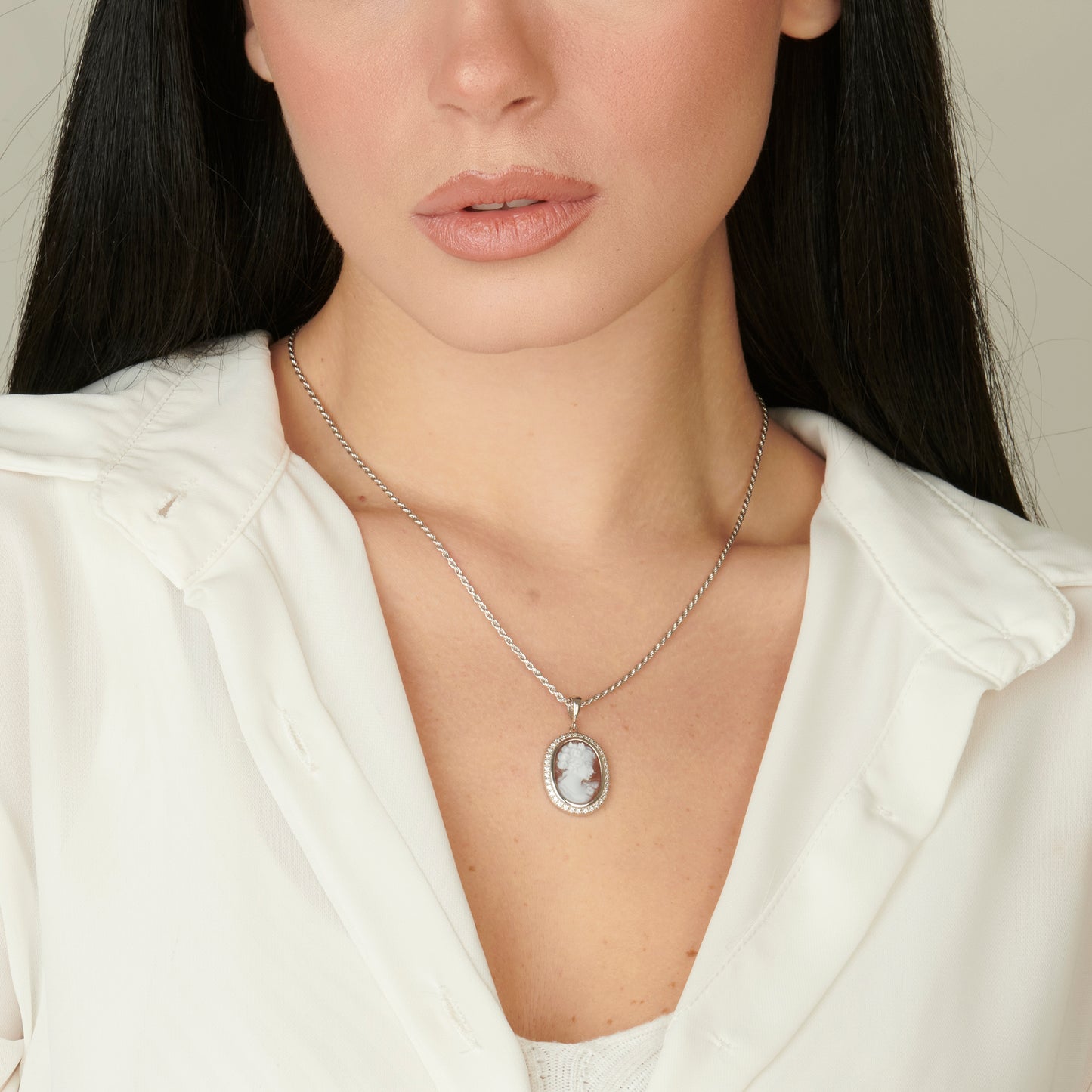 Collana con ciondolo in argento 925 e cammeo centrale - Russo Cammei