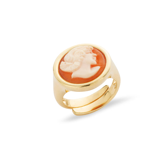 Anello con cammeo tondo raffigurante volto di donna- Cameo Italiano