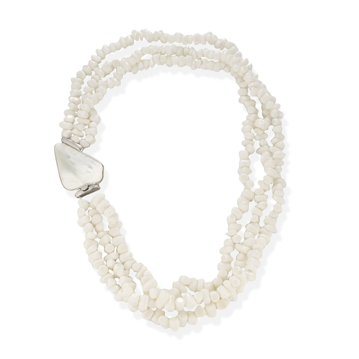 Collana lunga in corallo bianco con spola in madreperla e argento - Antonino De Simone