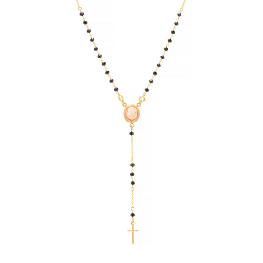 Collana Rosario con cammeo in argento dorato e onice - Russo Cammei