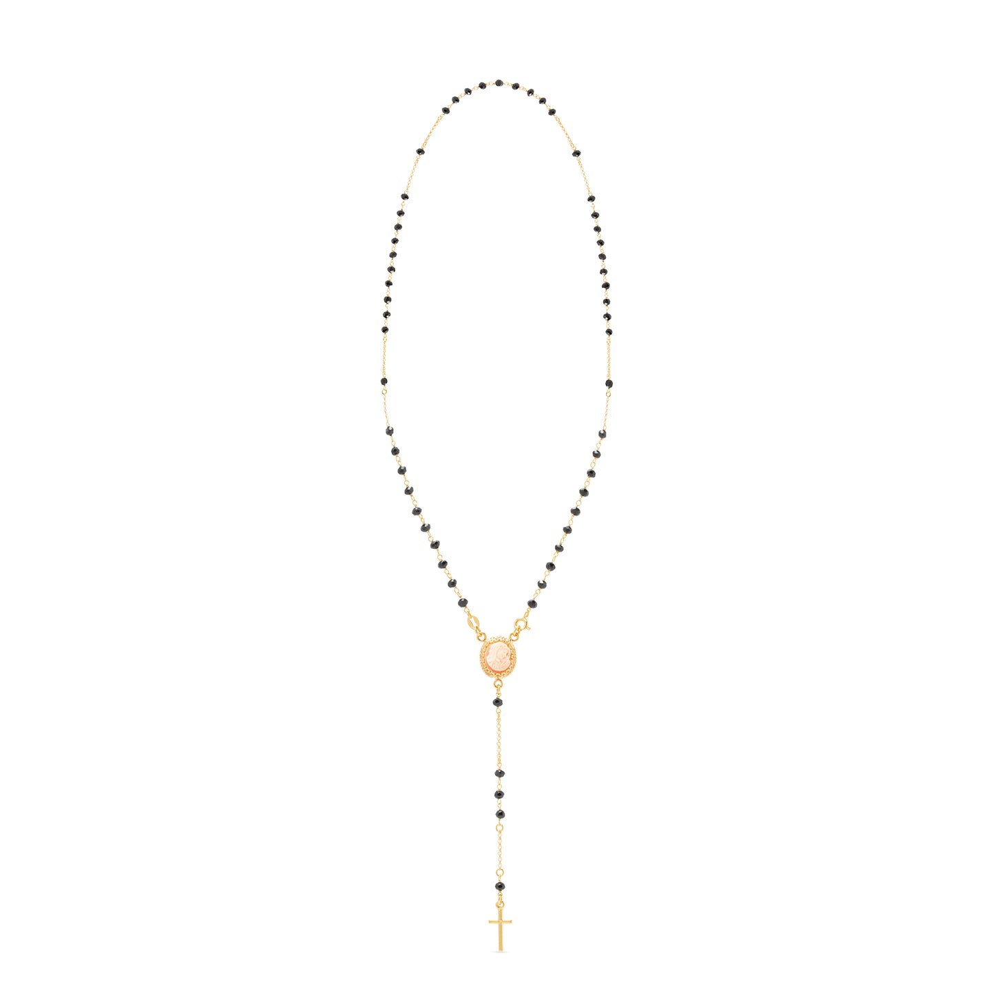 Collana Rosario con cammeo in argento dorato e onice - Russo Cammei