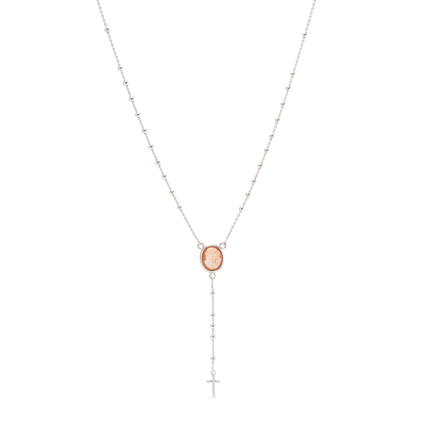 Collana Rosario in argento 925 con cammeo centrale - Russo Cammei