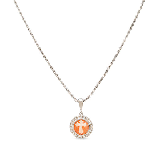 Collana con ciondolo in argento 925 e cammeo centrale, con croce incisa - Russo Cammei
