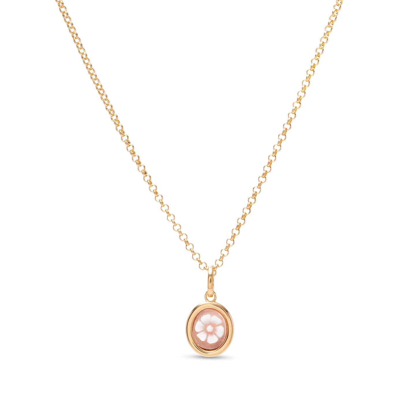 Collana con margherita incisa su cammeo- Cameo Italiano