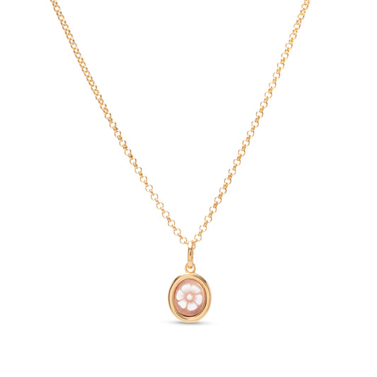 Collana con margherita incisa su cammeo- Cameo Italiano