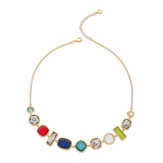 Collana con pietre colorate e cammei raffiguranti fiori- Cameo Italiano