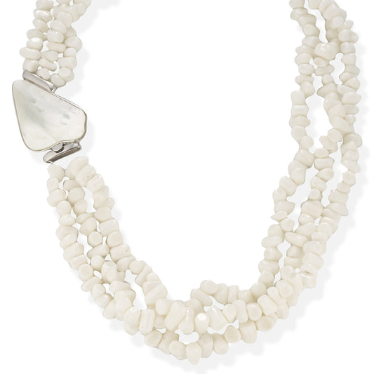 Collana lunga in corallo bianco con spola in madreperla e argento - Antonino De Simone