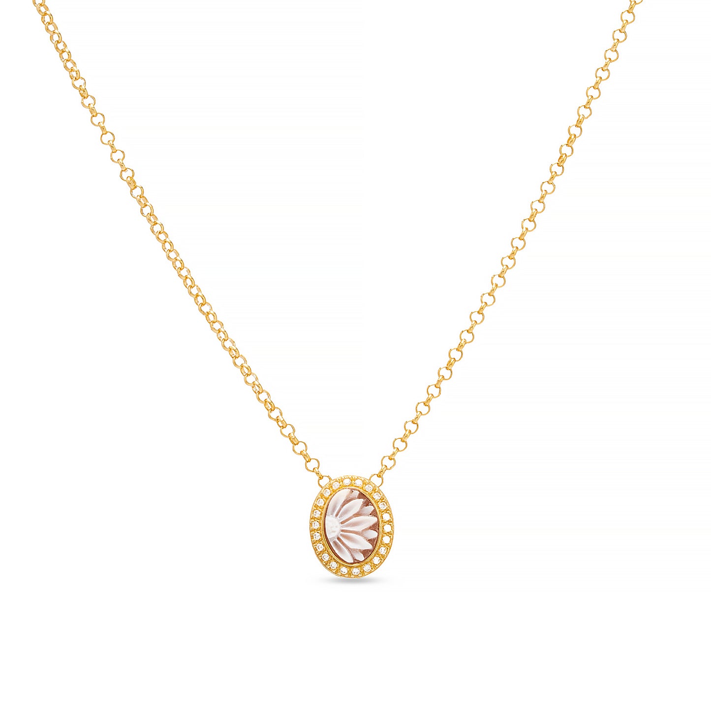 Collana in argento dorato con cammeo centrale, collezione Flora - Russo Cammei