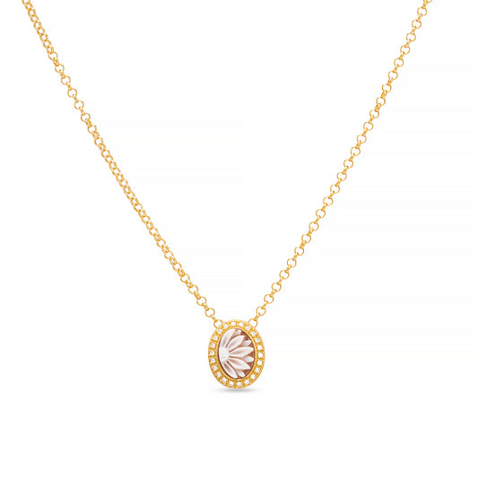 Collana in argento dorato con cammeo centrale, collezione Flora - Russo Cammei