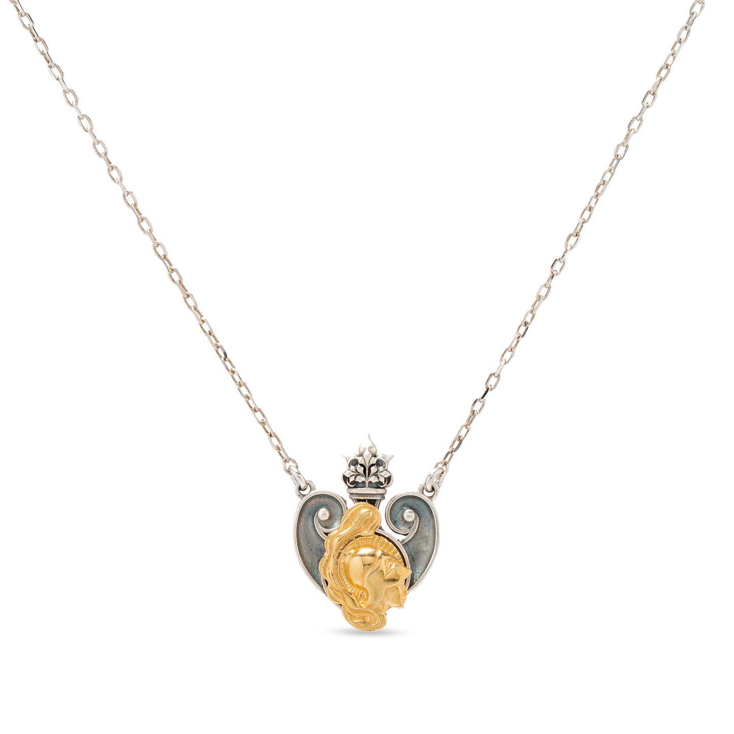 Collana pendente in argento con microscultura raffigurante Atena