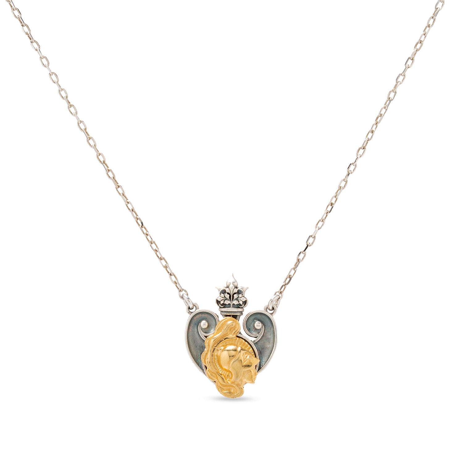Collana pendente in argento con microscultura raffigurante Atena