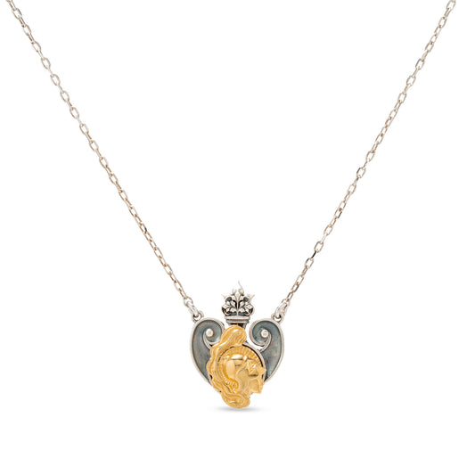 Collana pendente in argento con microscultura raffigurante Atena