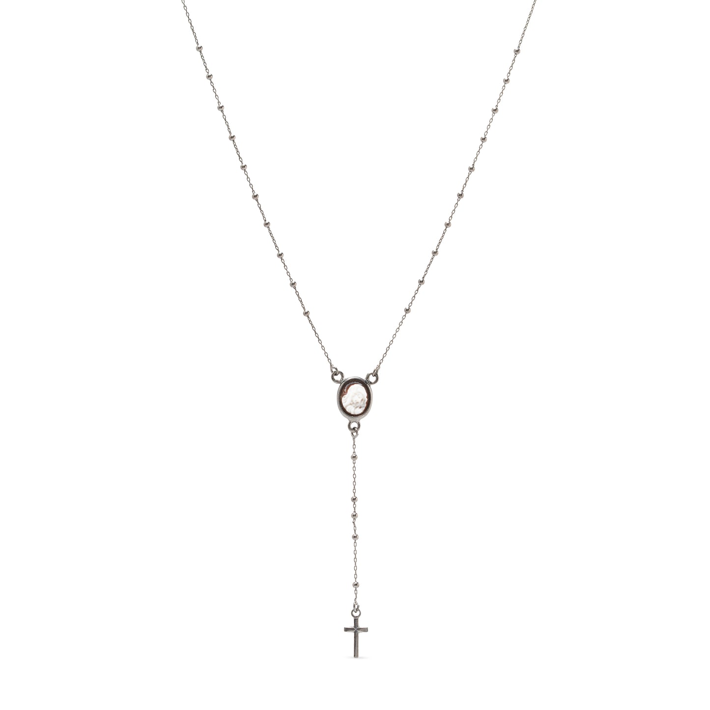 Collanina Rosario in argento rodiato nero e cammeo - Russo Cammei