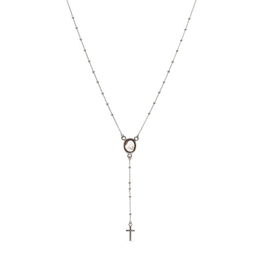Collanina Rosario in argento rodiato nero e cammeo - Russo Cammei