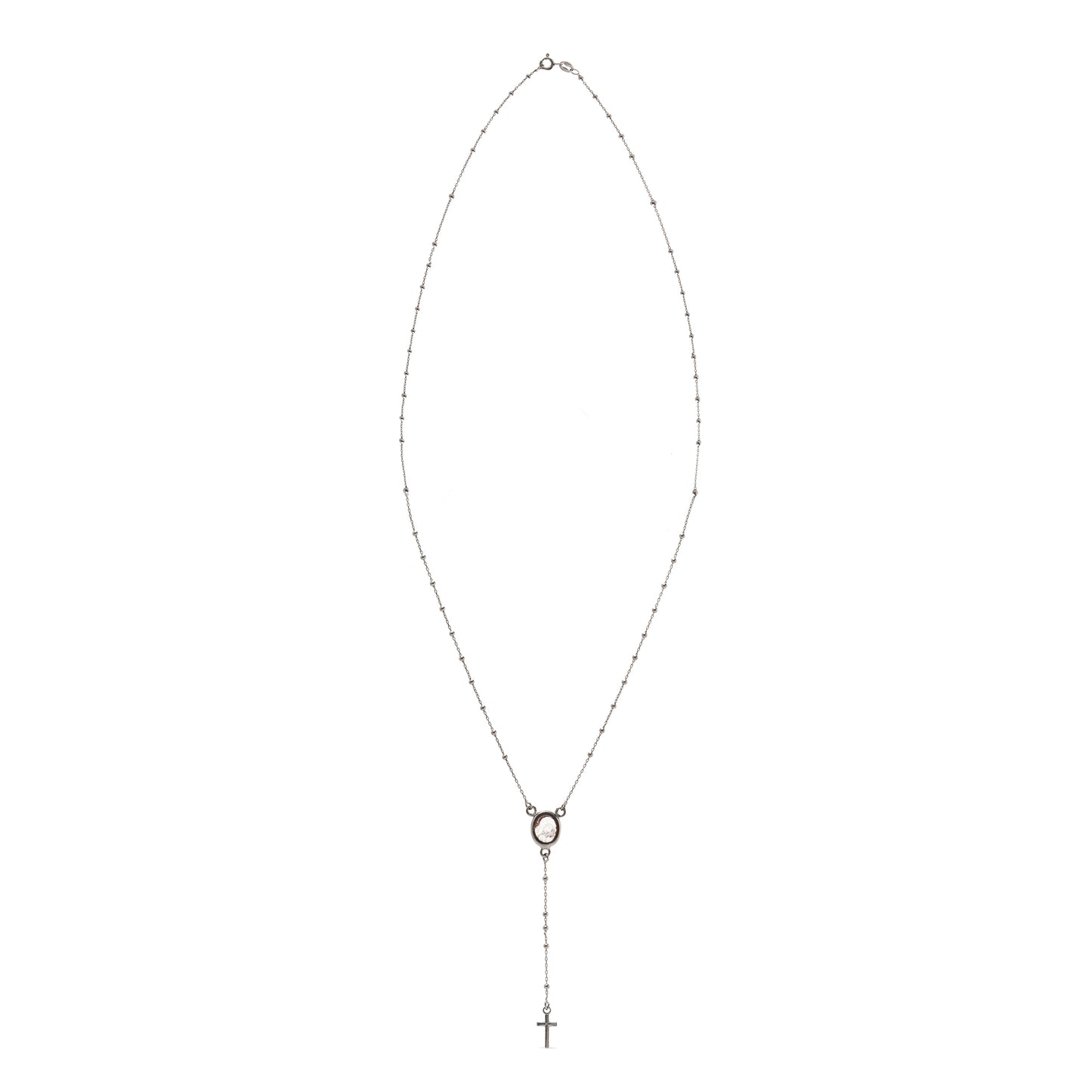 Collanina Rosario in argento rodiato nero e cammeo - Russo Cammei