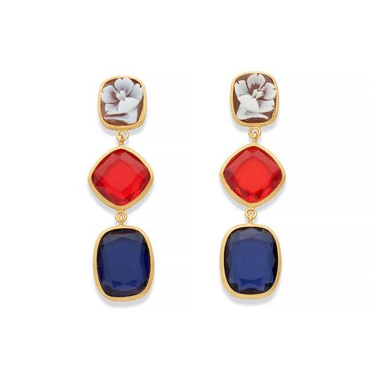 Orecchini con pietre colorate e cammeo raffigurante un fiore- Cameo Italiano