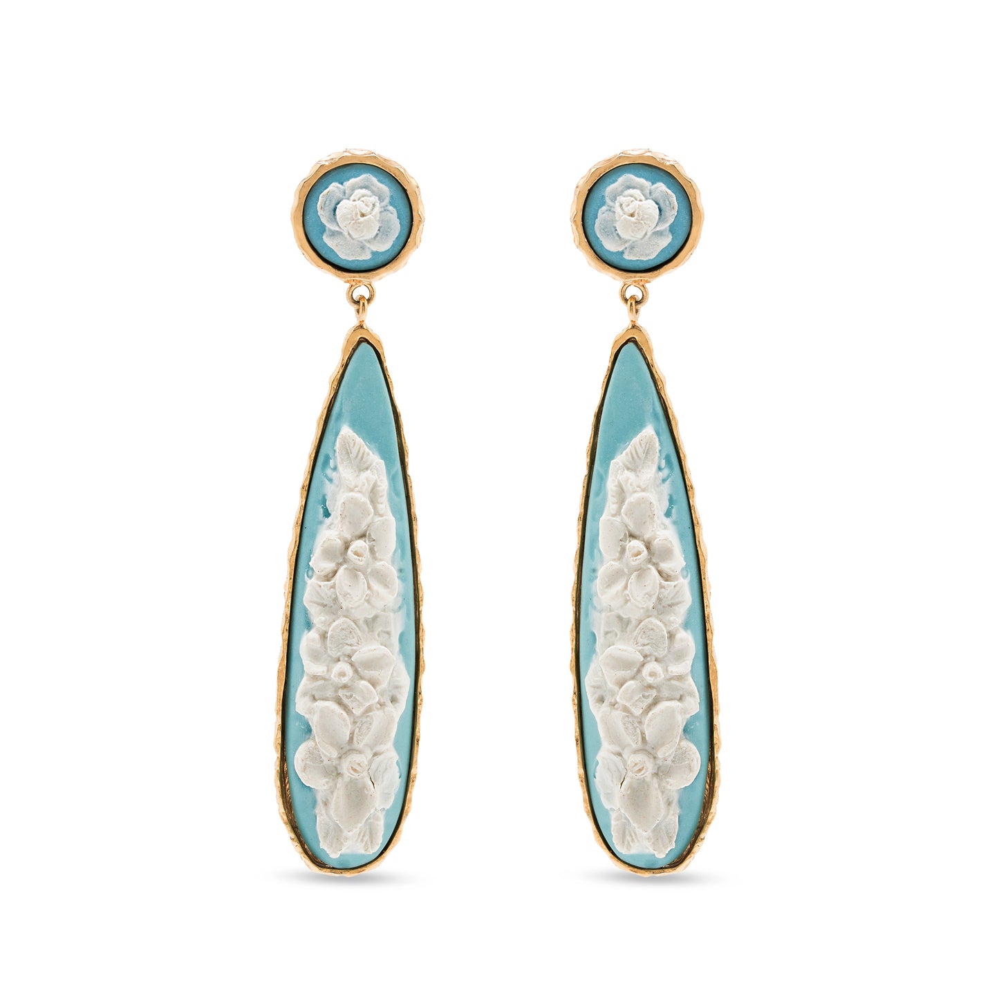 Orecchini neoclassici a pendente con cammei floreali in porcellana - Cosmo Petrone