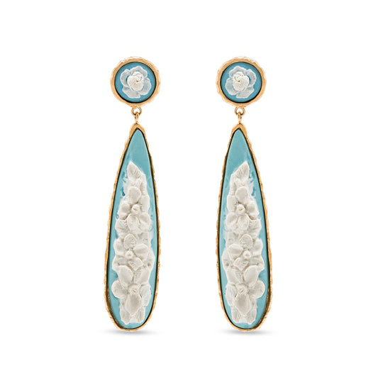 Orecchini neoclassici a pendente con cammei floreali in porcellana - Cosmo Petrone
