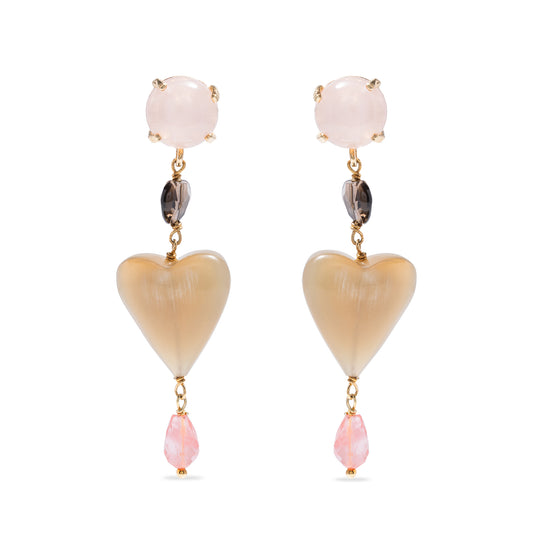 Orecchini pendenti con cuore in corno beige - Amlé