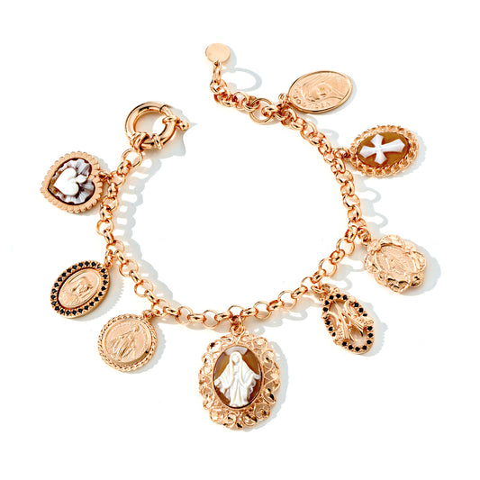 Bracciale sacro in argento 925 placcato in oro rosa 18kt con cammei- Cameo Italiano