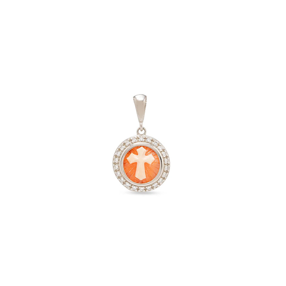 Collana con ciondolo in argento 925 e cammeo centrale, con croce incisa - Russo Cammei