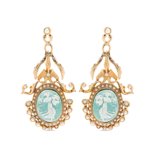 Orecchini cammeo verde e microperle