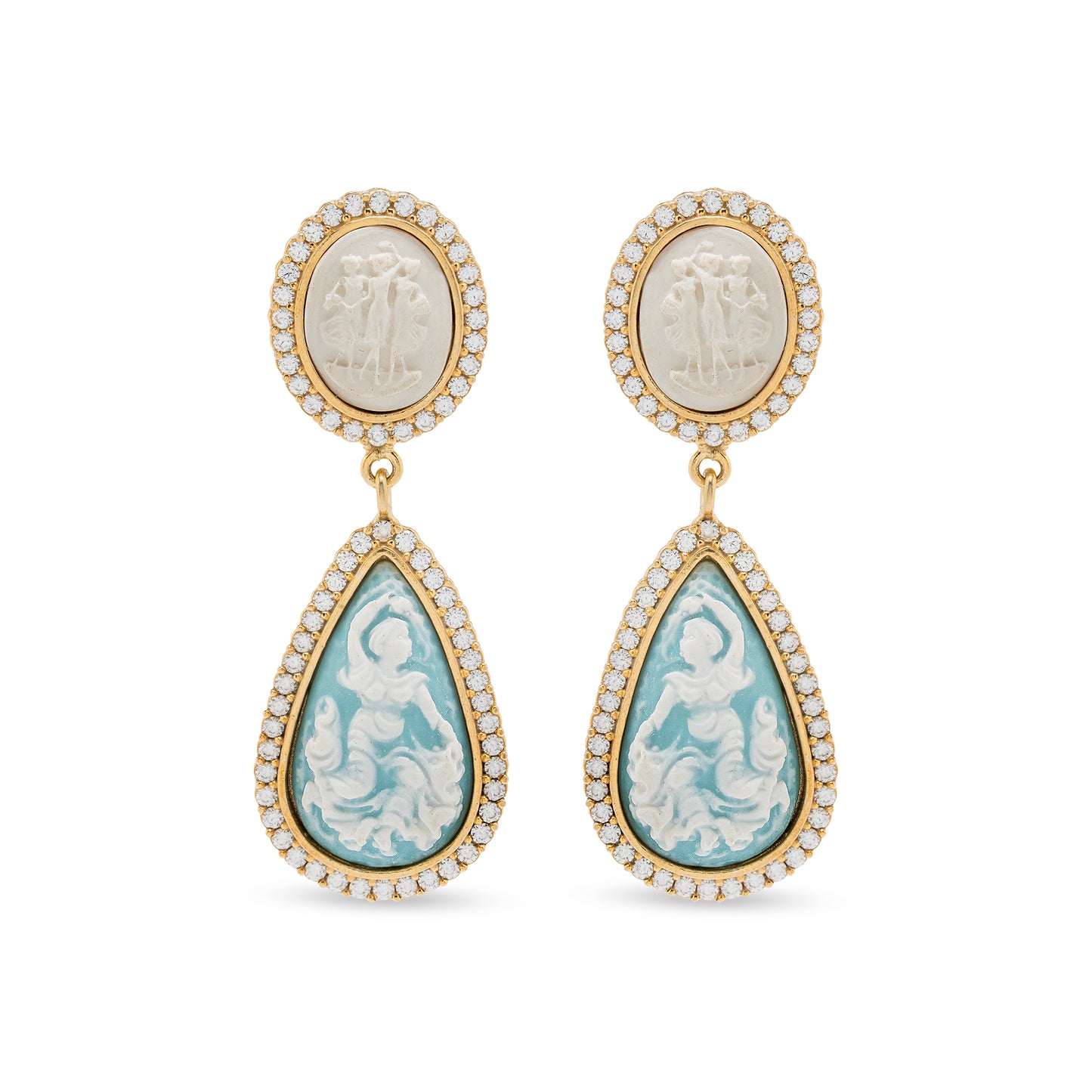 orecchini goccia azzurri con cammeo