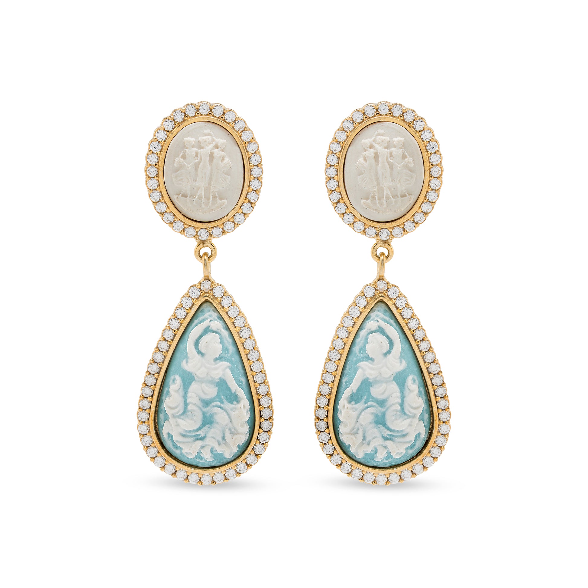 orecchini goccia azzurri con cammeo