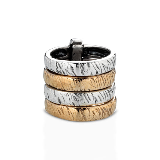 Anello con quattro fasce in argento e bronzo. Collezione Plain