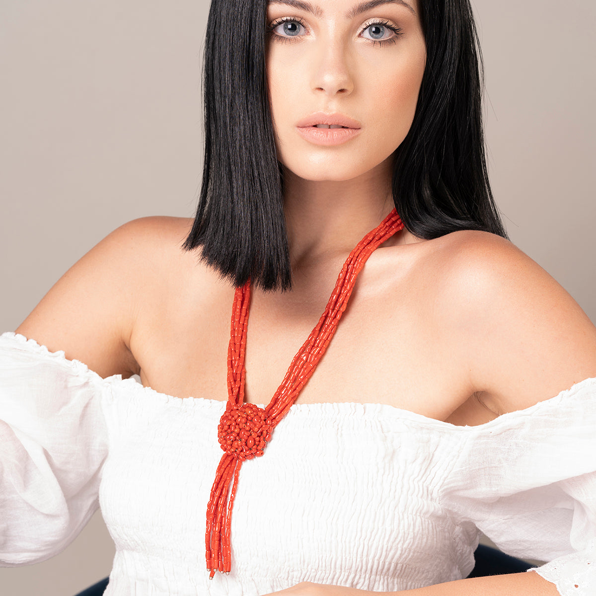 Collana a sette fili Linea Fantasy in corallo rosso