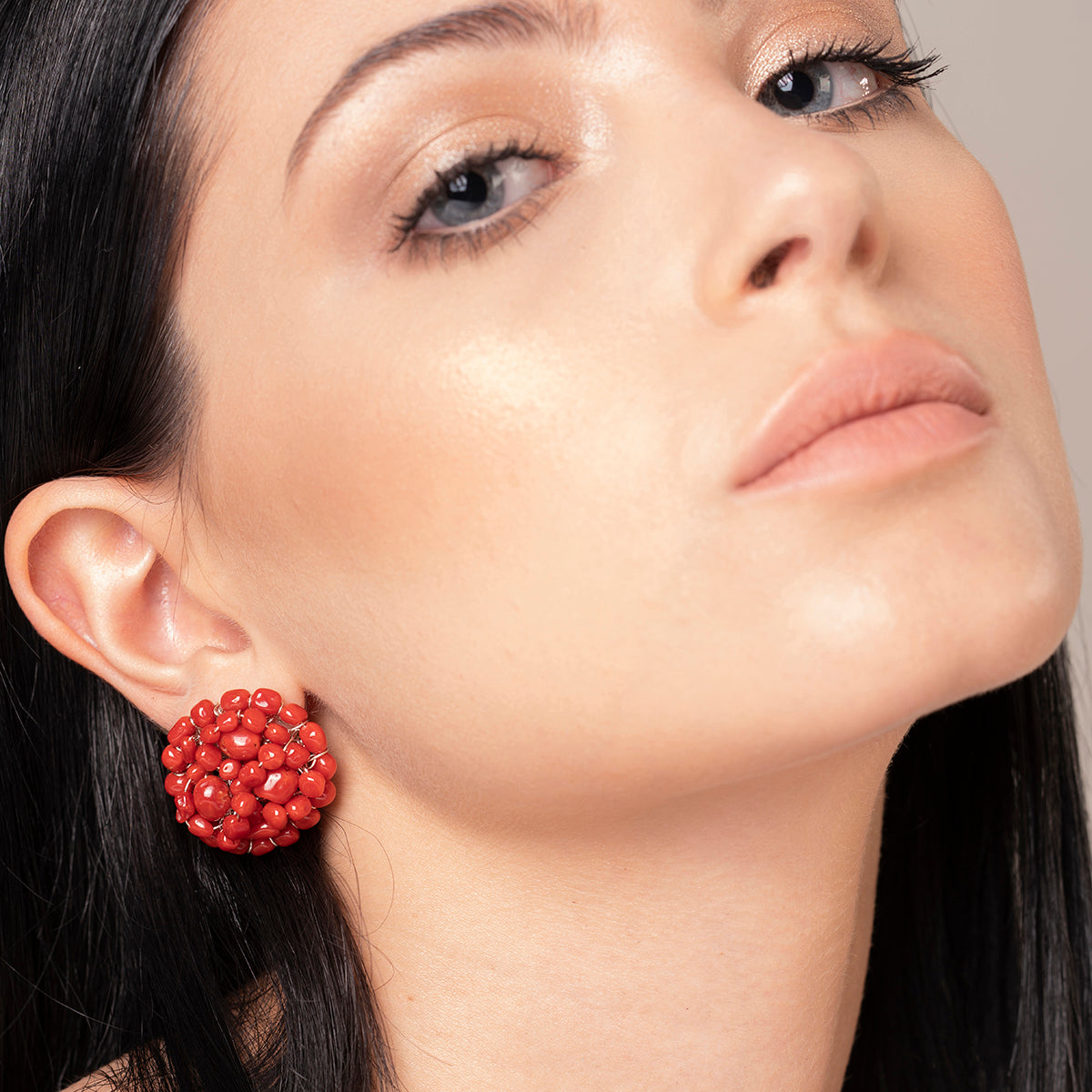 Orecchini a bottone in corallo rosso Linea Fantasy