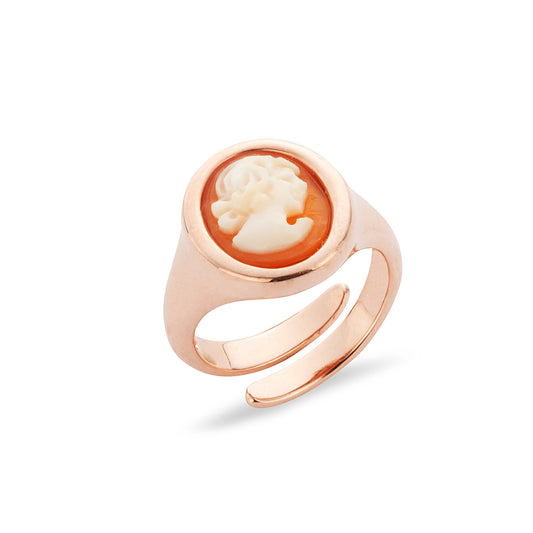 Anello con cammeo tondo raffigurante volto di donna- Cameo Italiano