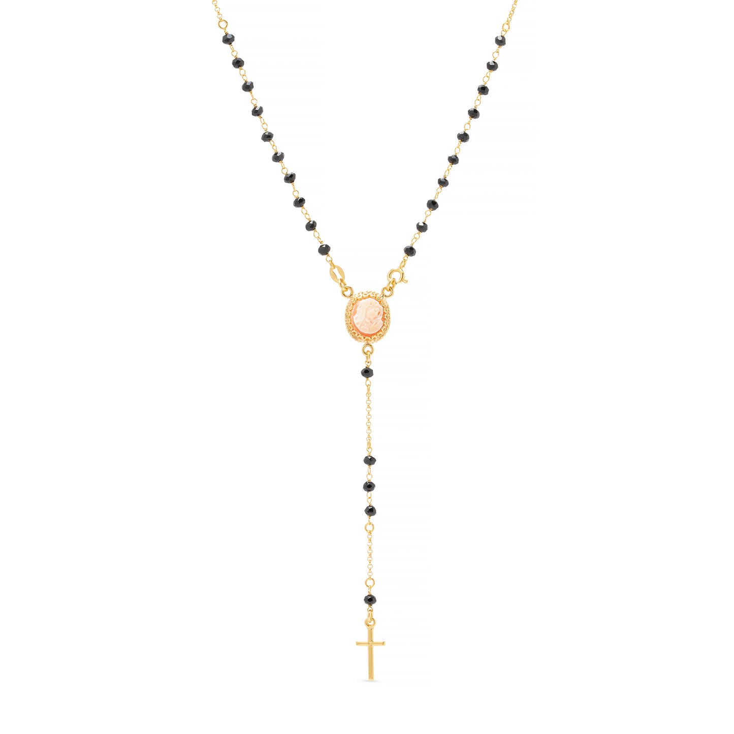 Collana Rosario con cammeo in argento dorato e onice - Russo Cammei