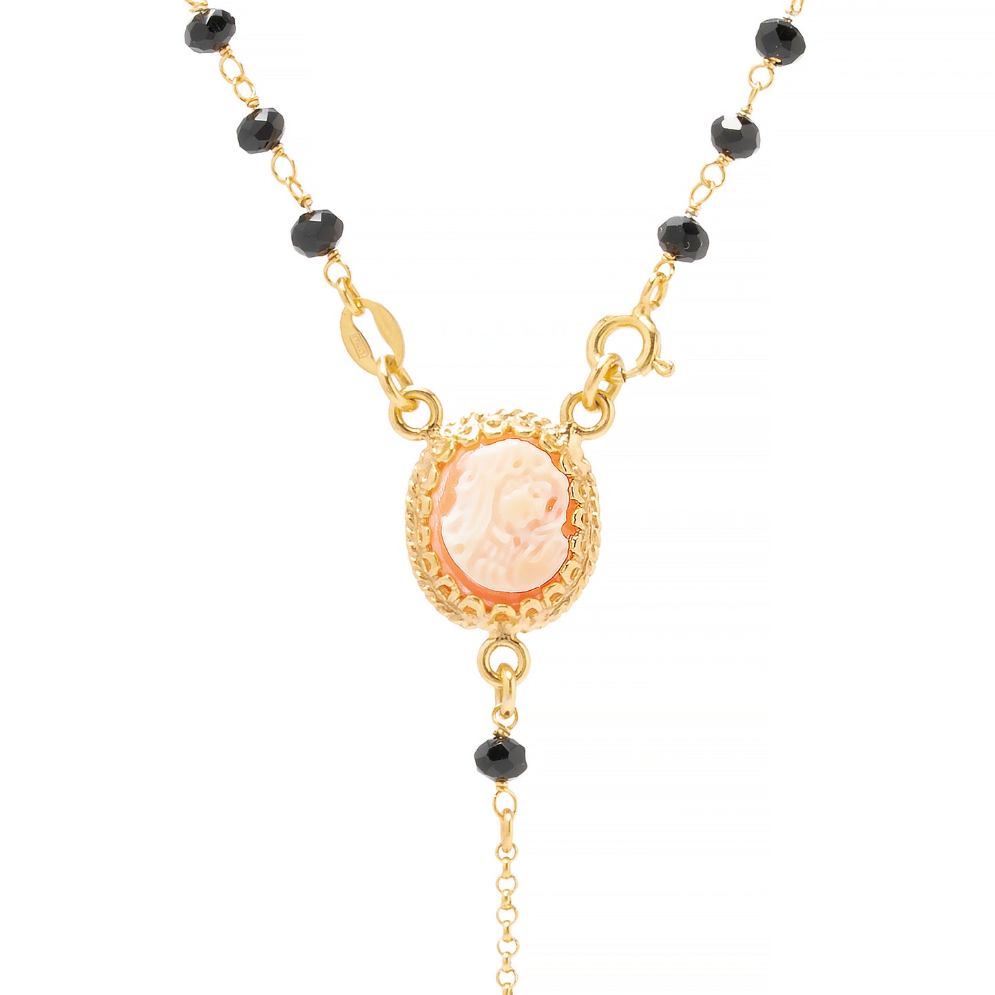 Collana Rosario con cammeo in argento dorato e onice - Russo Cammei