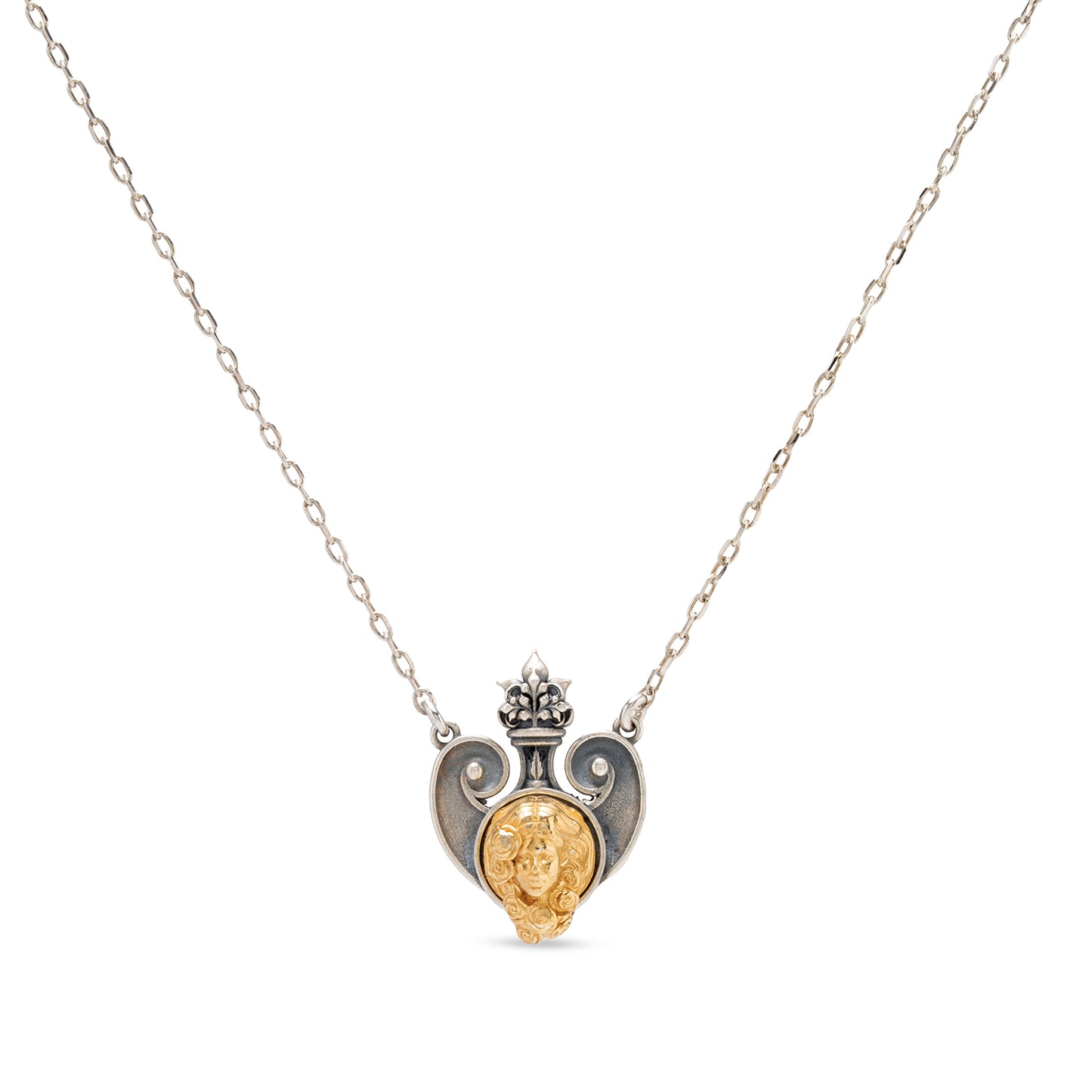 Collana pendente in argento con microscultura raffigurante Afrodite