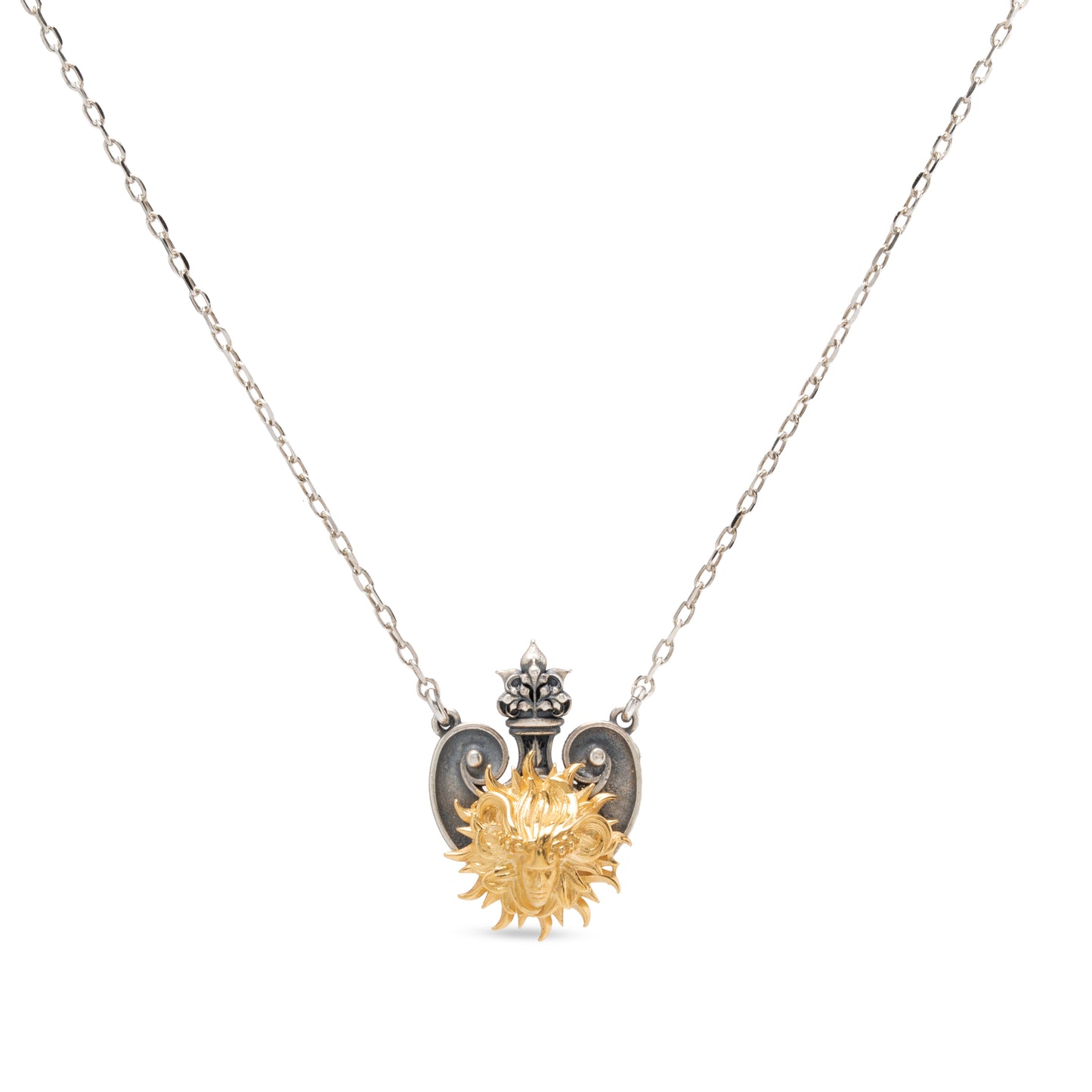 Collana pendente in argento con microscultura raffigurante Apollo
